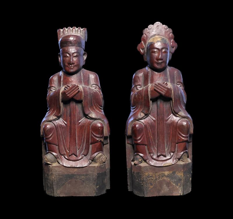 Fine Chinese set of wooden ancestor figures, China, Qing dynasty