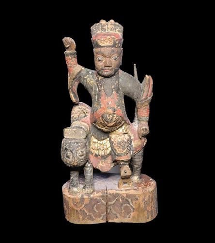 Chinese wooden carving of deity on tiger, Early Qing dynasty