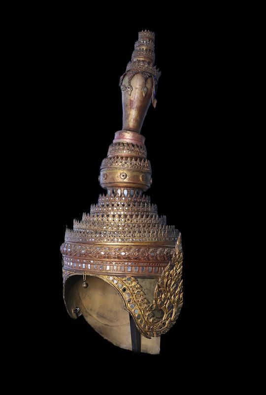 Huge Tibetan ceremonial lama gilt copper crown, 19th/20th. cent