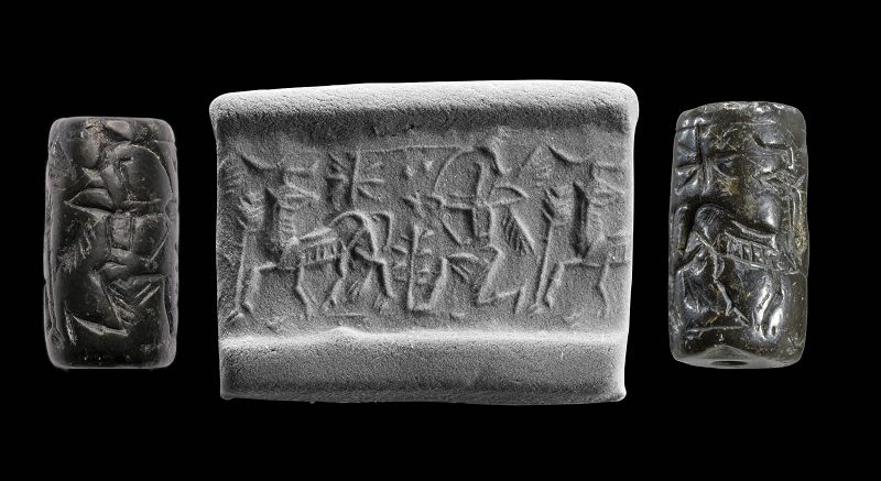 Attractive Assyrian stone cylinder seal, later 2nd. mill. BC