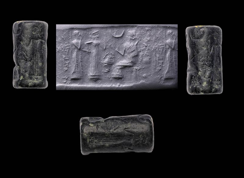 Fine Mesopotamian cylinder seal w Cunei form, UR III, 22nd. cent BC