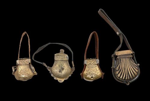 Set of 4 Ottoman / Persian brass cartridge holders, c. mid 19th. cent.