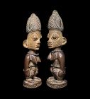 High quality pair of wooden Yoruba Ibeji twin figures, Nigeria, Mosho