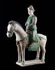 Large & Choice Ming Dynasty Tomb pottery horseman, c. 1500 AD!