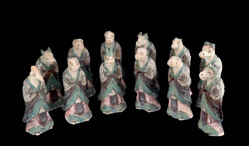 Chinese Ming Dynasty collection of 12 Zodiac pottery figures 1368-1644