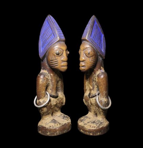 Lovely wooden Yoruba Ibeji twin figures, Nigeria, 19th./20th. cent.