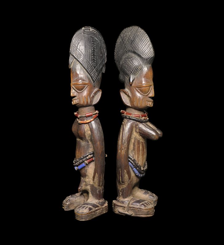 Rare and superb wooden Yoruba Ibeji twin figures, Nigeria, 19th. cent.