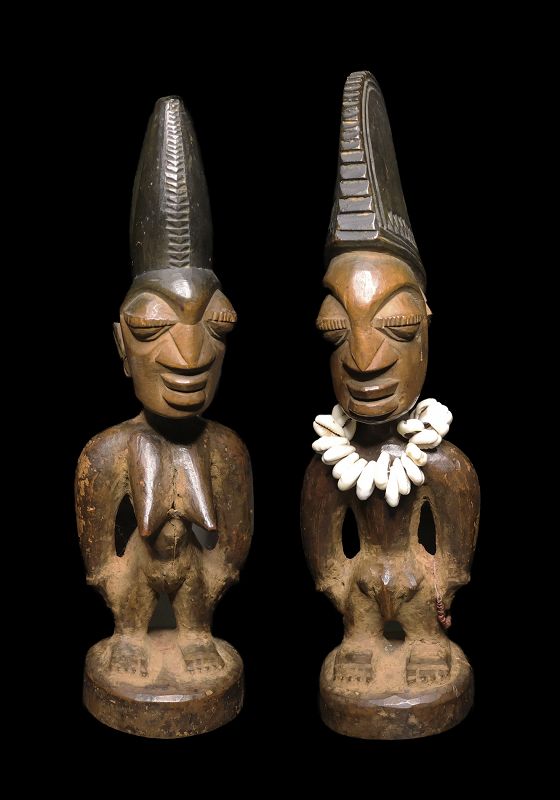 Artful style wooden Yoruba Ibeji twins, Nigeria, early 20th. cent.
