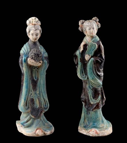 Beautiful pair of Chinese Ming Dynasty pottery Female Attendants