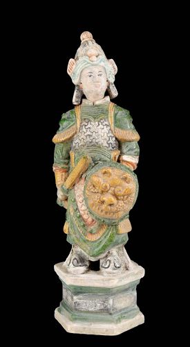 High quality Ming Dynasty pottery figure of a warrior - c. 39 cm!