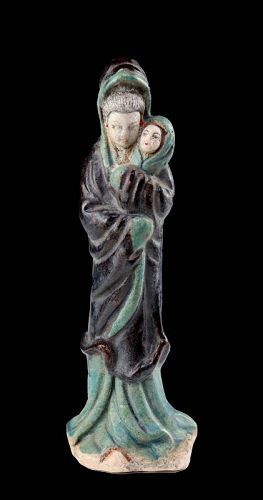 Tomb pottery figure of Mother w Child China Ming dynasty, 1368-1644 AD