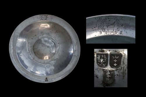 Extremely rare large Pewter Charger, Germany, Danzig, dated 1640!