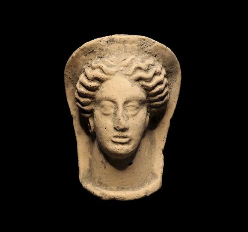 Greek Etruria, terraccota votive head of deity, c. 5th.-4th. cent. BC