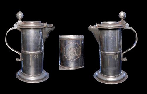 Rare Early pewter Flagon, mid 17th. cent, dated 1694!