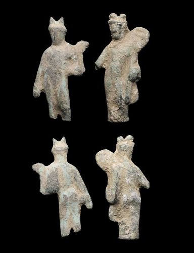 Pair of roman bronze figures of Mercury and another deity, 1st-3rd c.