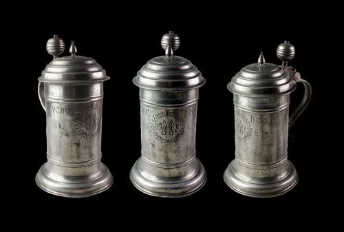Early inscribed German Guild pewter Tankard - dated 1729!