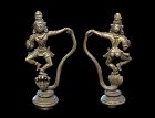 Nice old bronze figure of Krishna dancing on serpent, cobra, India