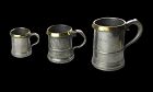 De luxe set of 3 English pewter and brass measuring mugs, 18th. cent
