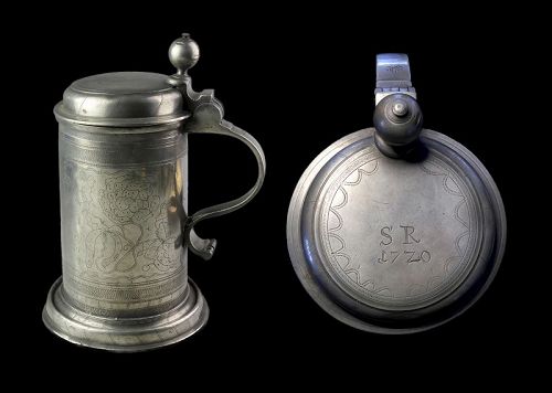 Attractive Early German inscribed Pewter tankard, 1720