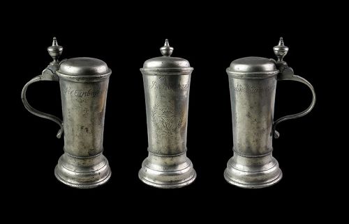 Attractive and scarce tall German inscribed Pewter tankard, dated 1780