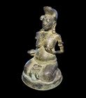 Lovely large bronze figure of pregnant woman, Eastern Java, Majapahit
