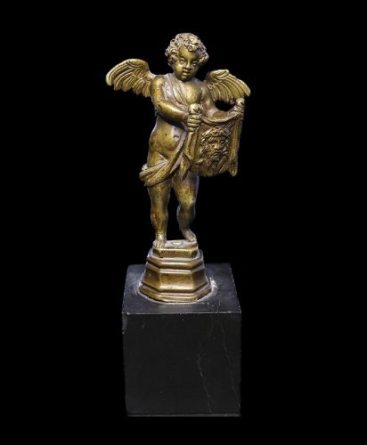 Italian renaissance bronze figure of Cupid w bust of Christ, 16th. c.