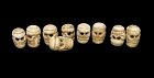 Group of 9 antique Sino-Tibetan 'skull' bone carvings, 19th. cent.