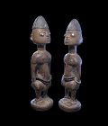 Pair of large early Yoruba wooden Twins, Nigeria,19th. cent
