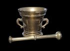Huge brass apothecary mortar with dolphin handles, 17th. century
