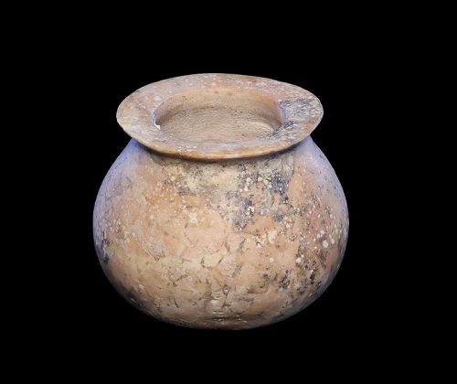 Lovely travertine stone vessel, Mesopotamian, c. 3300-2700 BC