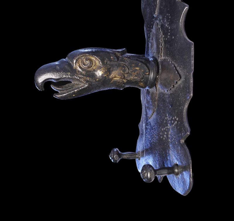 Fine large iron coat hook, dated 1823, w. 16th. cent. bronze Eagle!
