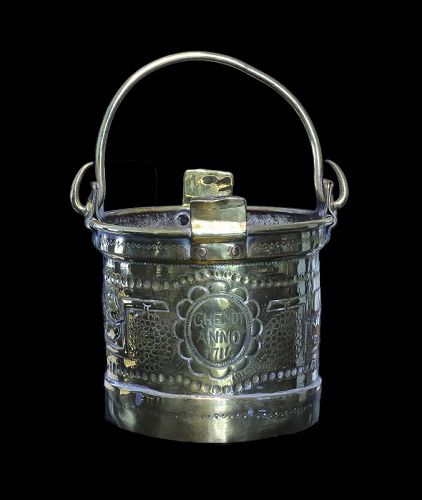 Rare early European brass bucket w handle, dated ANNO 1714!