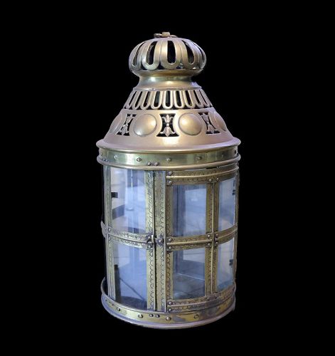 Lovely huge brass Hall Lantern European candle holder, 18th. cent.