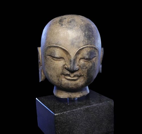 High quality Chinese granite stone head of a Lohan Monk, 13th.-15th. c