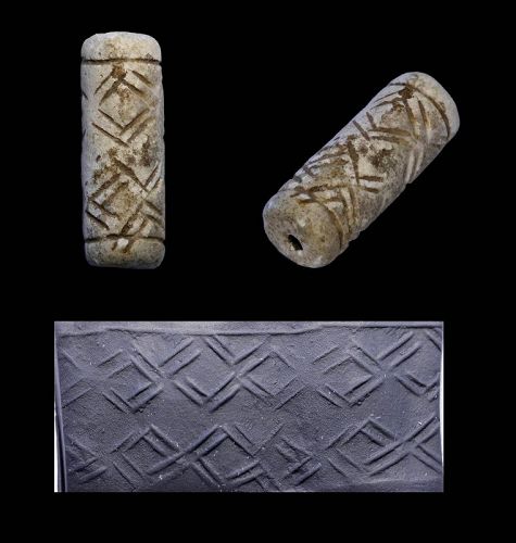 Nice geomethric cylinder seal, Mesopotamian Jemdet Nasr, 3300-2900 BC