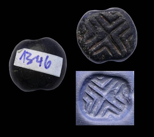 Early Mesopotamian Cruci-form stamp seal, Ubaid, 5th. mill. BC