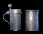 Early decorated German pewter beer tankard or stein, dated 1708