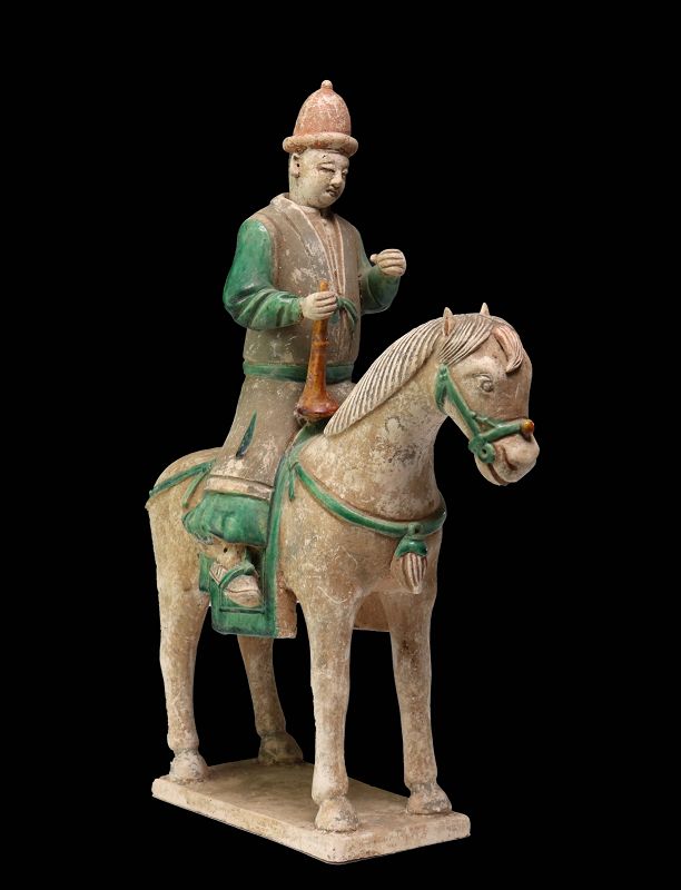 Large pottery model of Ming Dynasty Musician on Horseback