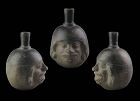 Late Moche - Chimú ancient Blackware head Vessel, 7th.-9th. cent.