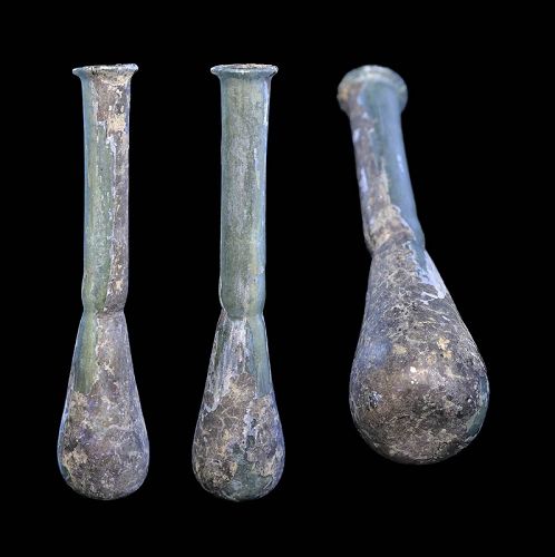 Lovely large Roman green glass flask w iridescence, 1st.-3rd. cent ...