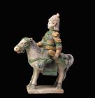 High Quality Ming Dynasty pottery horse rider attendant, 1678-1644