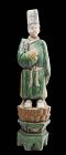 XL & Decorative Male Ming Dynasty Pottery Attendant on Lotus Throne!