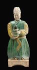 A Large Sancai Glazed Ming Pottery figure Attendant w. Bucket!