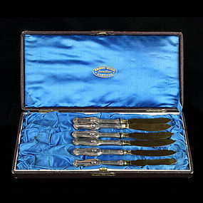 Set of 6 Vintage Ernst Wage Juwelier Sterling Silver Gilt Knives-1850