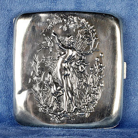 Antique Silver Sterling Cigarette Case with Nude Goddess