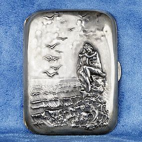 Unger Brothers Silver 925 Cigarette Case with Nude Woman on the Sea