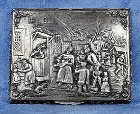 German Repoussé Stamped 800 Silver Cigarette Box with Gilt Interior