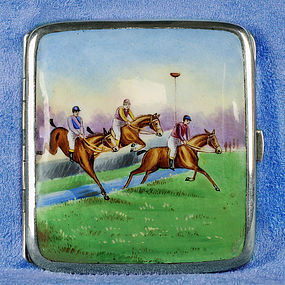 1930 German Pictorial Enameled Silver Cigarette Box-Equestrian Scene