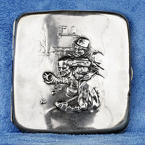 Antique Sterling Silver 925 Cigarette Case with Gamblers Decoration