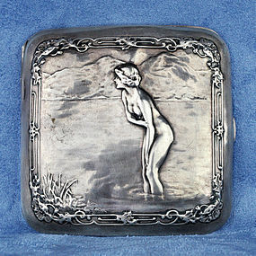 German Erotic Antique Art Nouveau Silver Cigarette Case